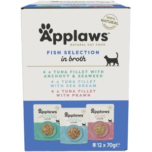 Applaws Adult Mixed Pack Cat Pouches in Broth 70g - Fish Selection (12 x 70g)