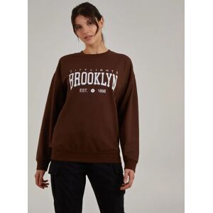 Pink Vanilla Brooklyn Slogan Oversized Sweater  - M  - Chocolate