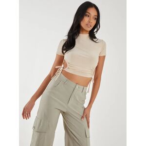 Pink Vanilla Cut Out Tide Side High Neck Crop Top  - M  - Stone