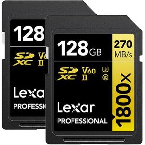 Lexar SDXC Pro Gold Series UHS-II 128GB V60 Memory Card Pack of 2