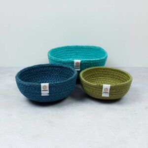 reSpiin Jute Mini Bowls Set Of Three - Ocean