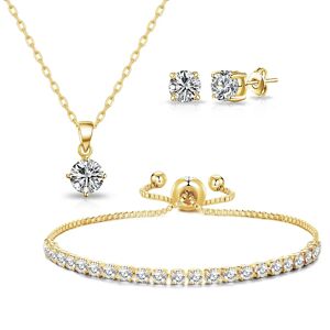 Philip Jones Jewellery Gold Plated Solitaire Friendship Set Created with Zircondia® Crystals
