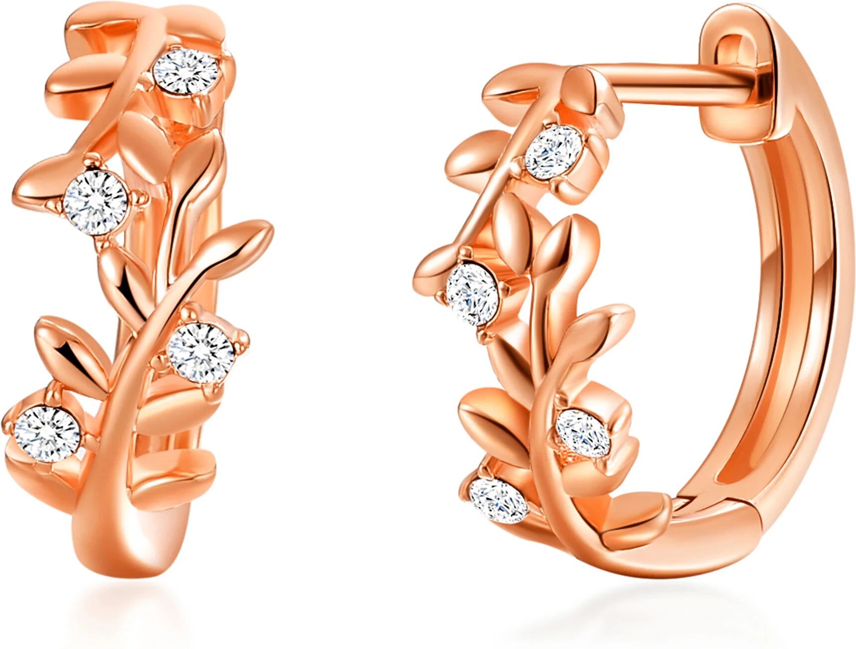 Philip Jones Jewellery Rose Gold Plated Leaf Hoop Earrings Created with Zircondia® Crystals