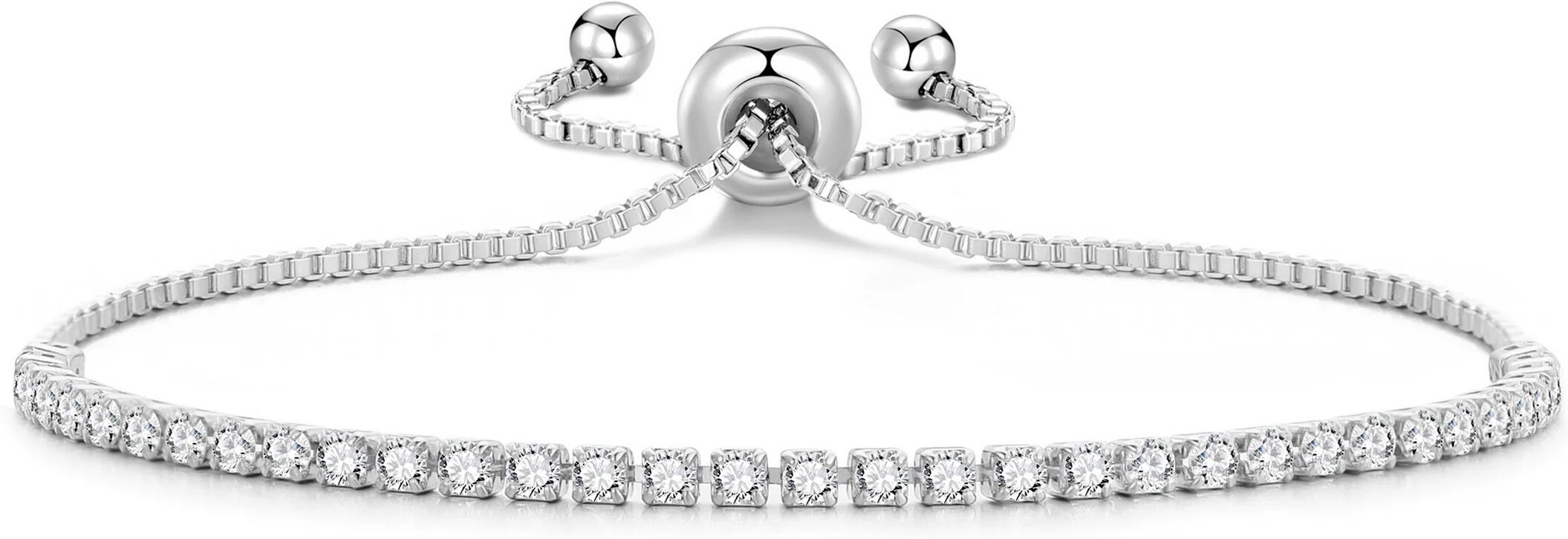 Philip Jones Jewellery Silver Plated 2mm Adjustable Tennis Bracelet Created with Zircondia® Crystals