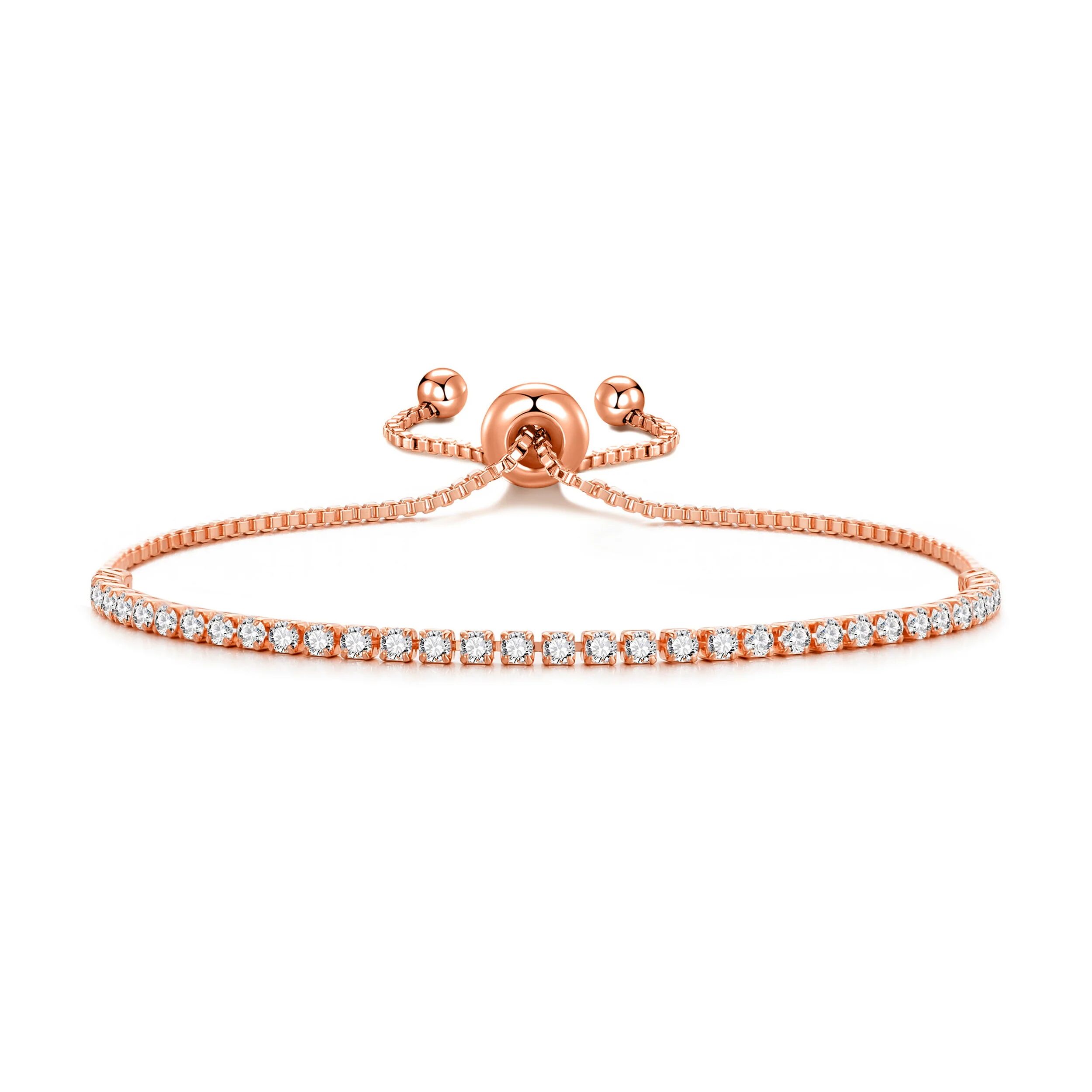 Philip Jones Jewellery Rose Gold Plated 2mm Adjustable Tennis Bracelet Created with Zircondia® Crystals