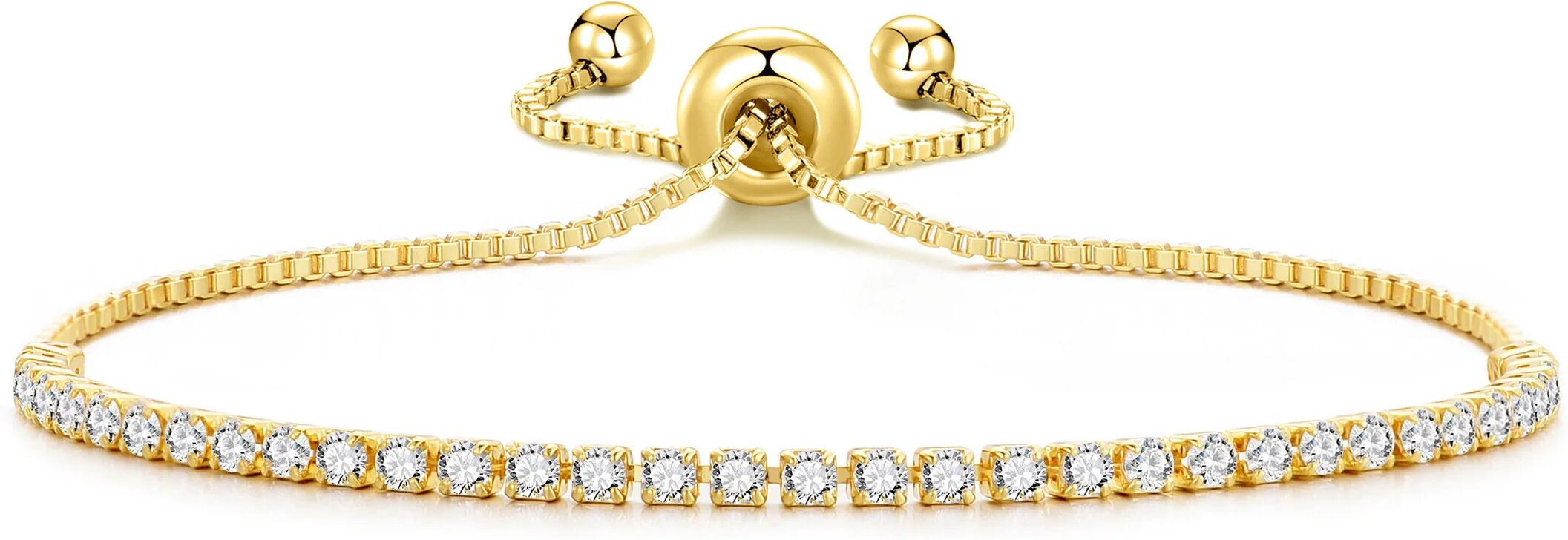 Philip Jones Jewellery Gold Plated 2mm Adjustable Tennis Bracelet Created with Zircondia® Crystals