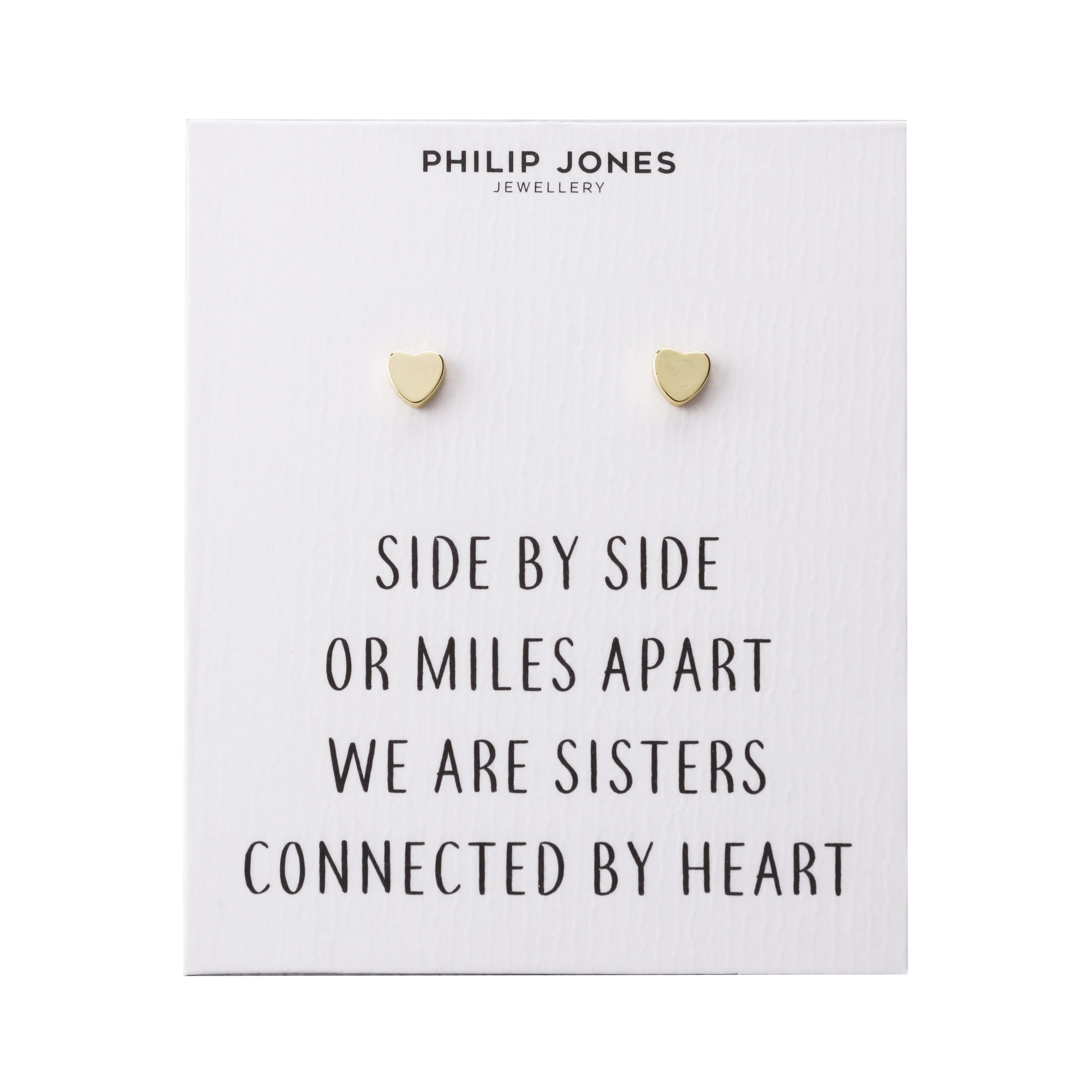 Philip Jones Jewellery Gold Plated Sister Heart Stud Earrings with Quote Card