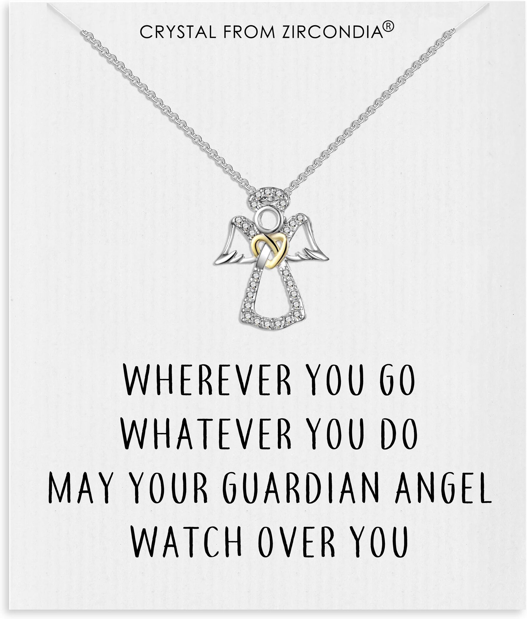 Philip Jones Jewellery Guardian Angel Necklace with Quote Card Created with Zircondia® Crystals