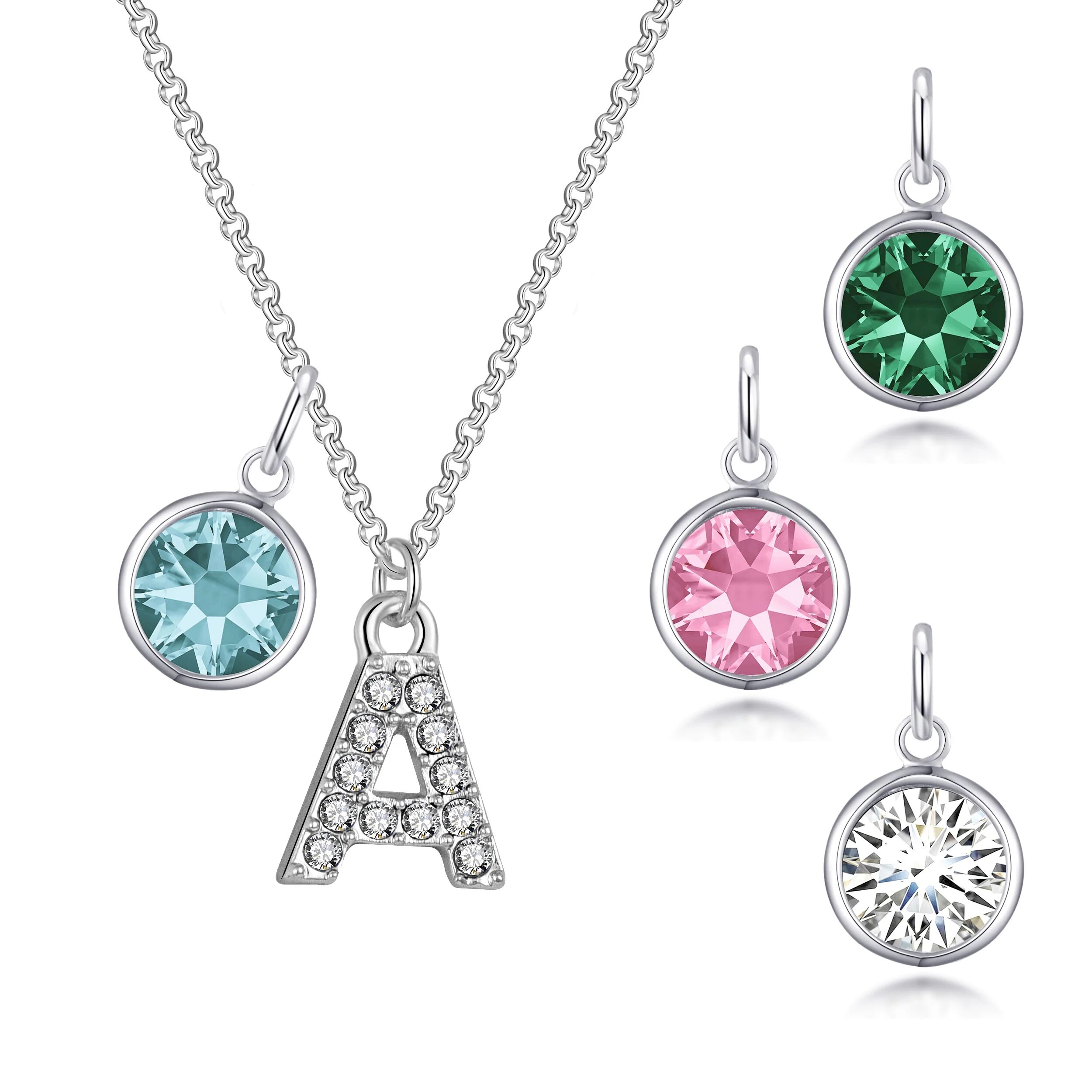 Philip Jones Jewellery Pave Initial A Necklace with Birthstone Charm Created with Zircondia® Crystals