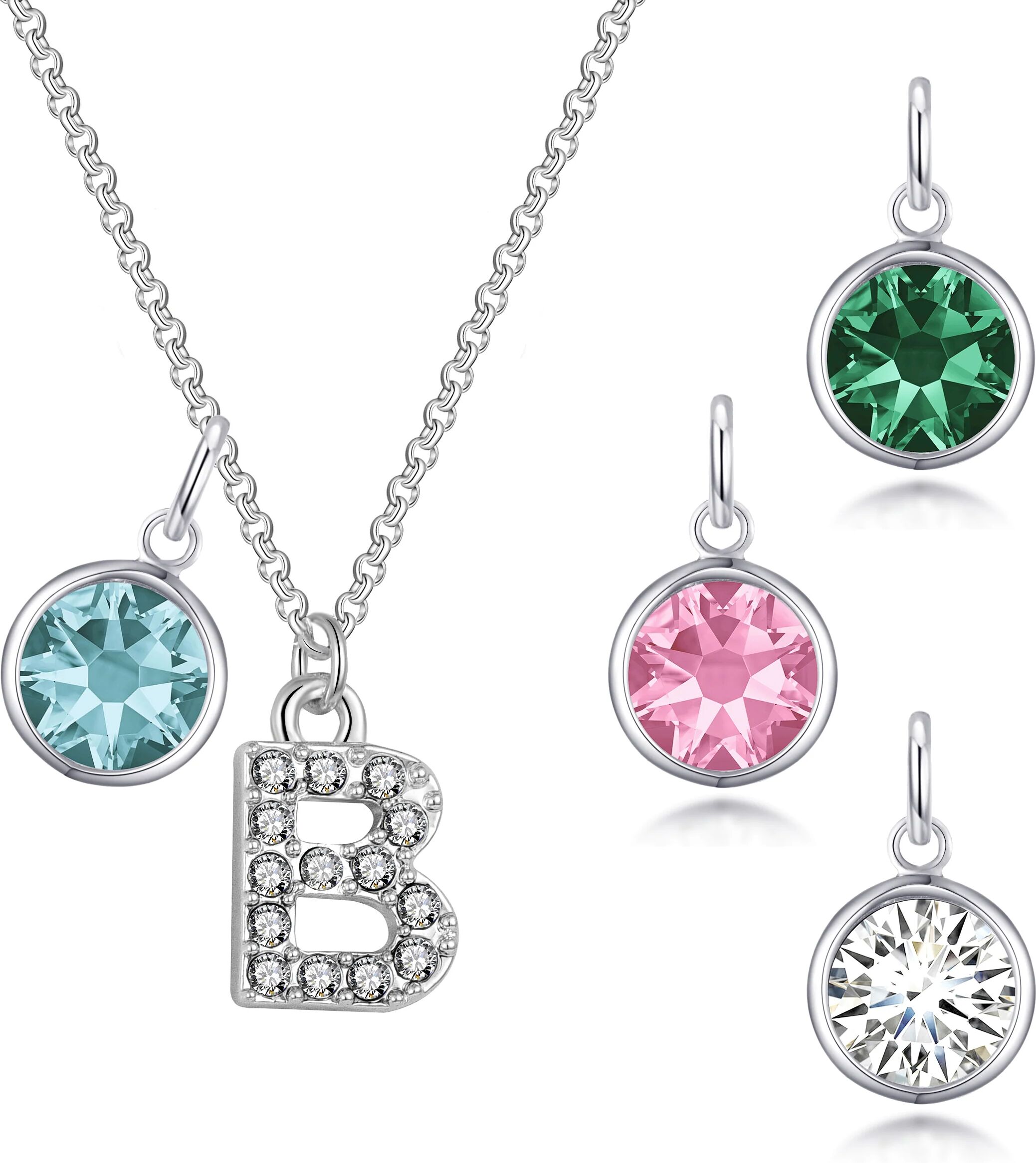 Philip Jones Jewellery Pave Initial B Necklace with Birthstone Charm Created with Zircondia® Crystals