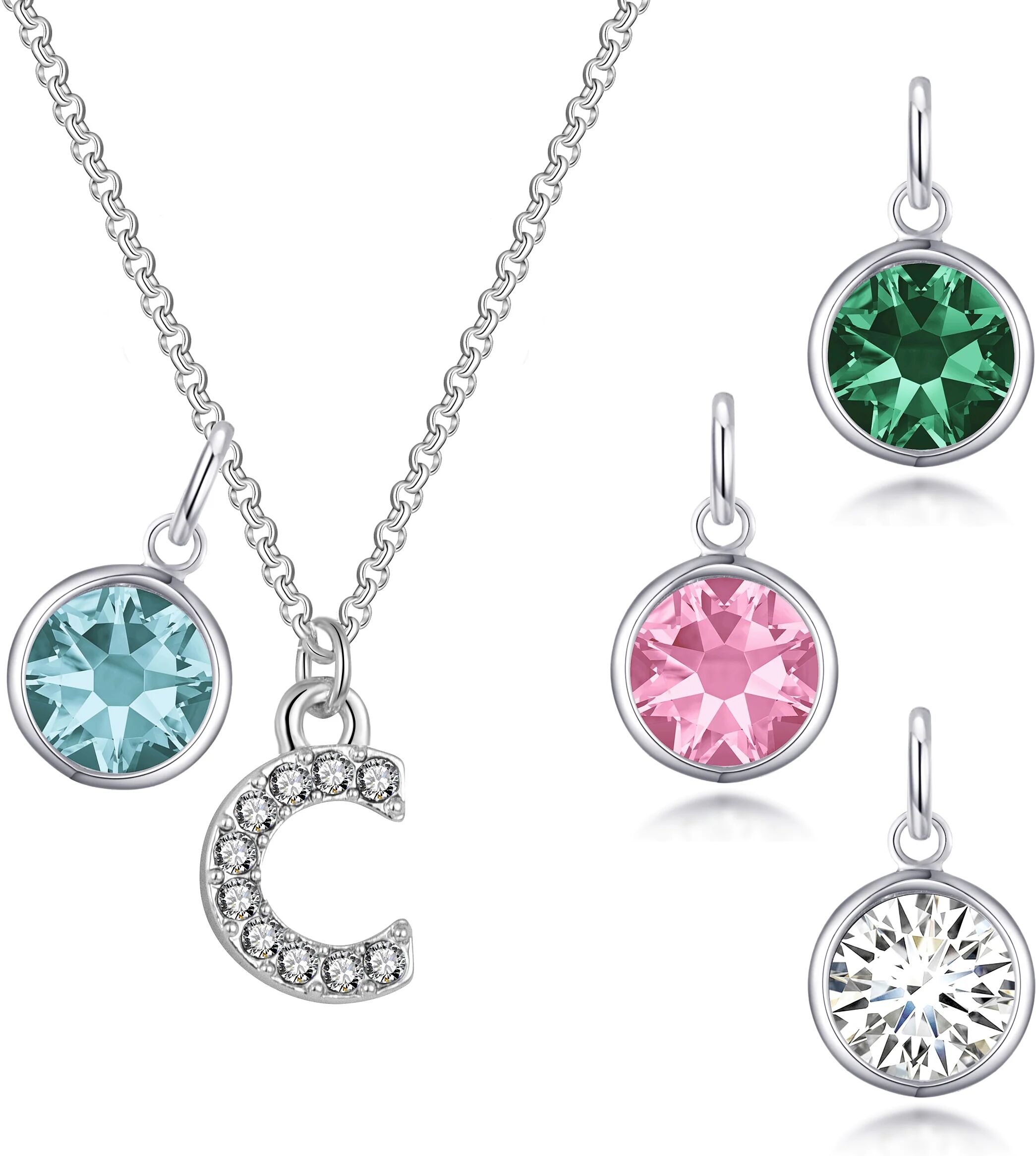 Philip Jones Jewellery Pave Initial C Necklace with Birthstone Charm Created with Zircondia® Crystals