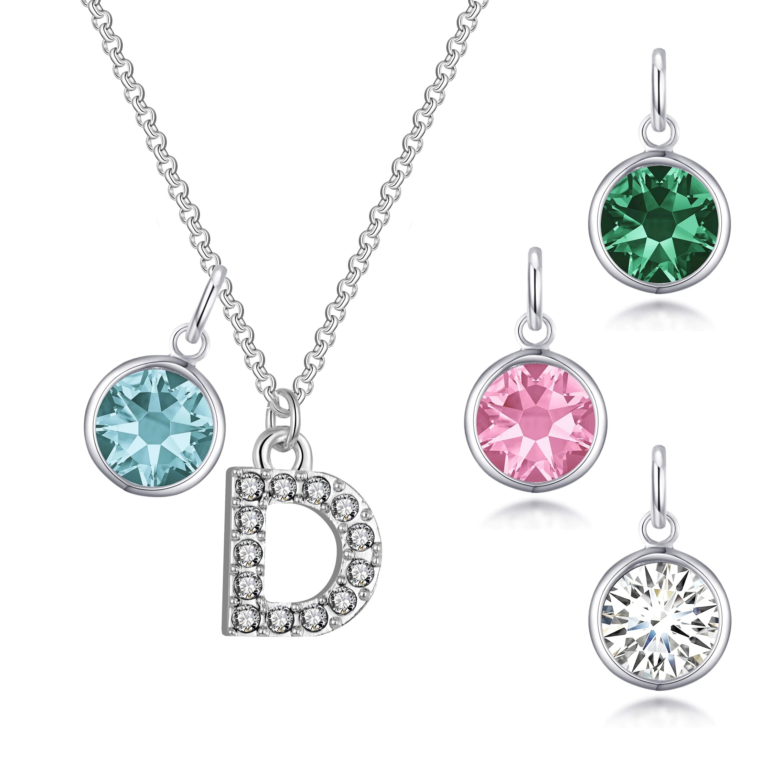 Philip Jones Jewellery Pave Initial D Necklace with Birthstone Charm Created with Zircondia® Crystals