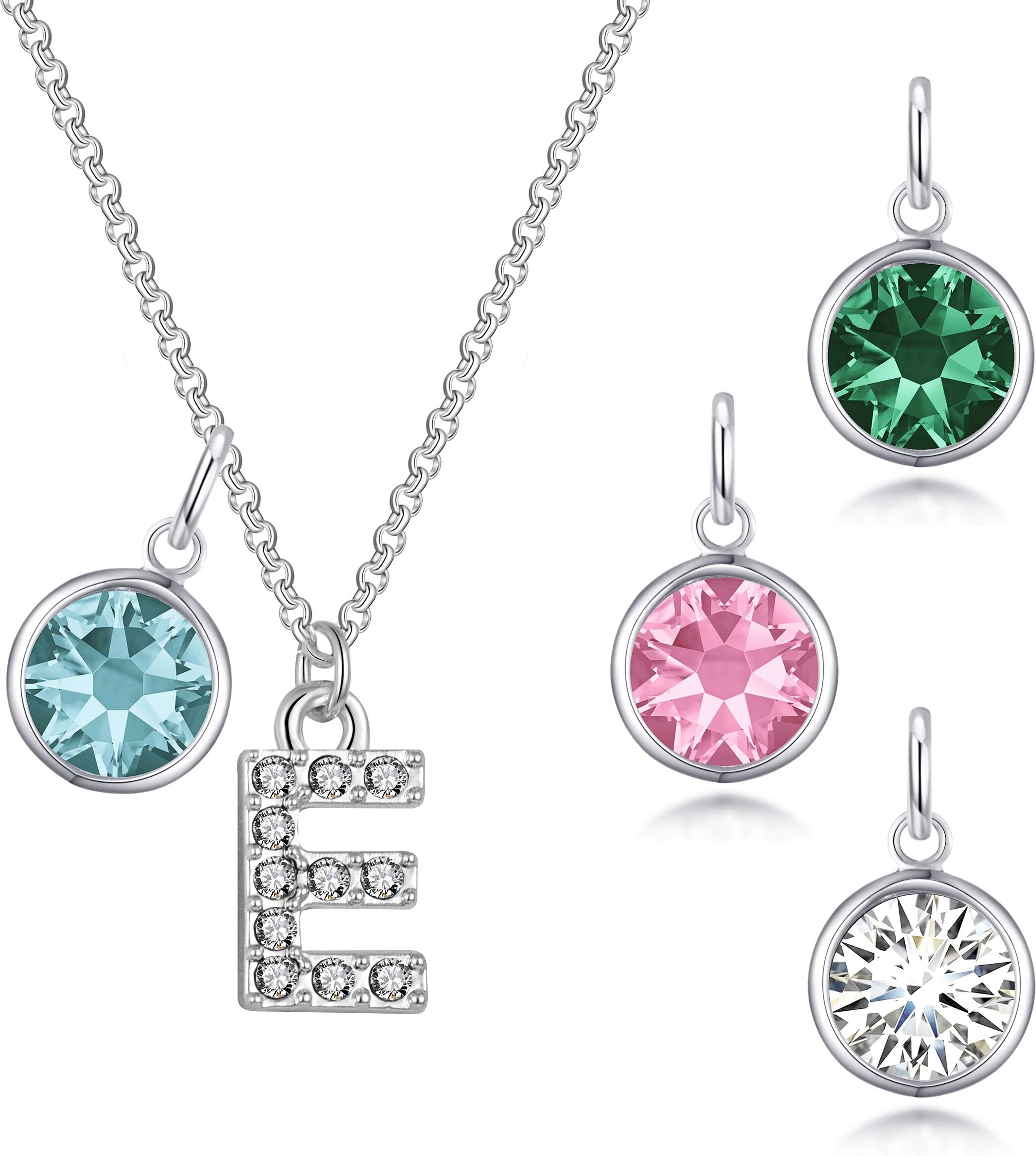 Philip Jones Jewellery Pave Initial E Necklace with Birthstone Charm Created with Zircondia® Crystals