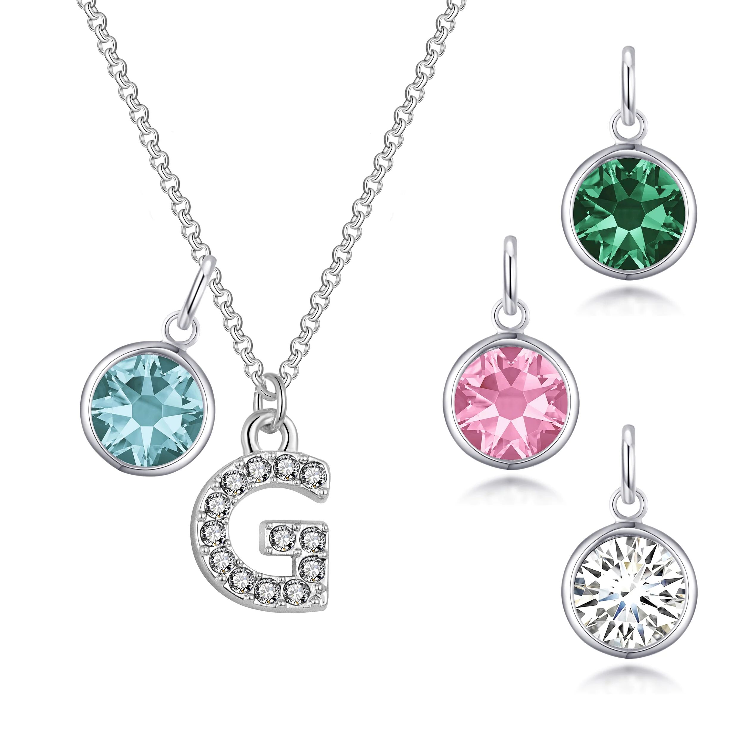 Philip Jones Jewellery Pave Initial G Necklace with Birthstone Charm Created with Zircondia® Crystals