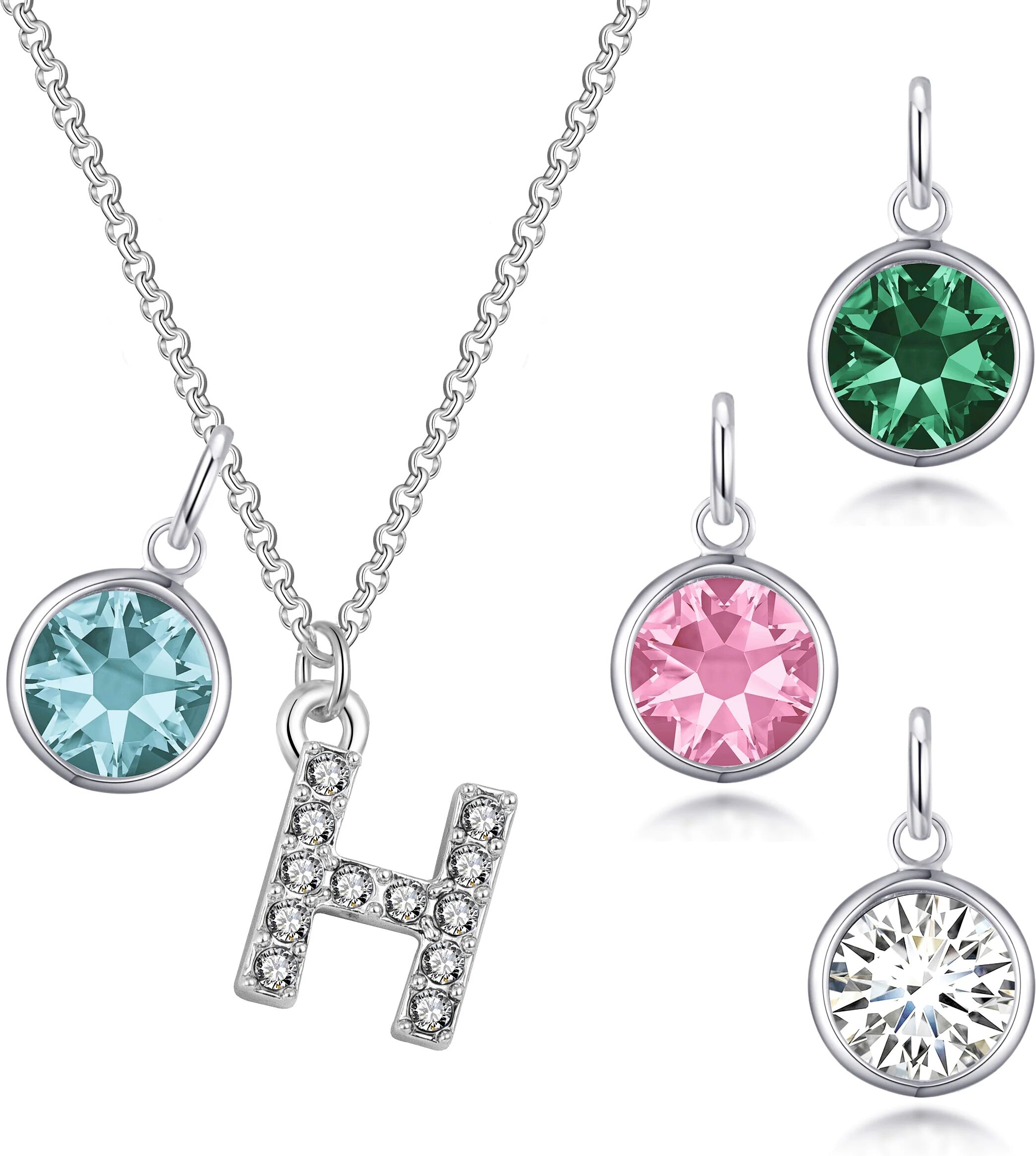 Philip Jones Jewellery Pave Initial H Necklace with Birthstone Charm Created with Zircondia® Crystals