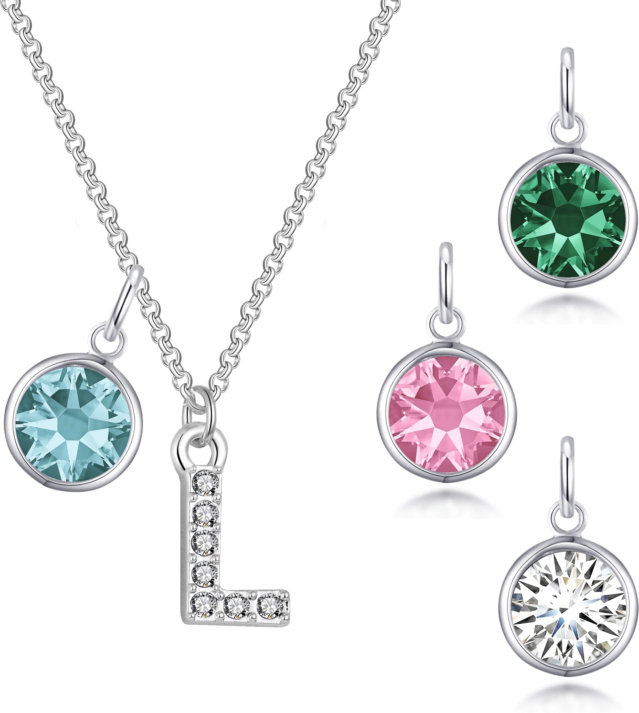 Philip Jones Jewellery Pave Initial L Necklace with Birthstone Charm Created with Zircondia® Crystals