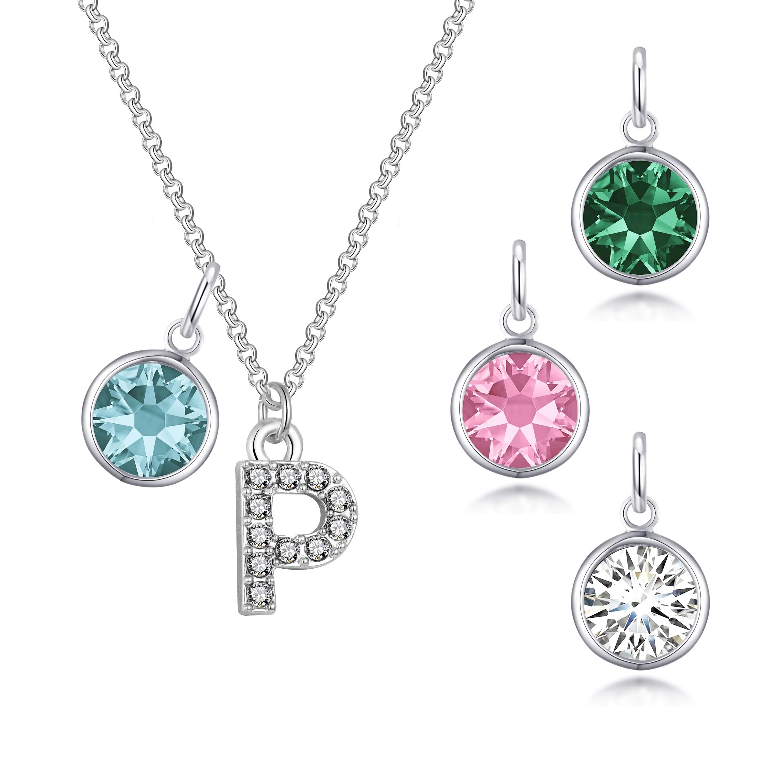 Philip Jones Jewellery Pave Initial P Necklace with Birthstone Charm Created with Zircondia® Crystals