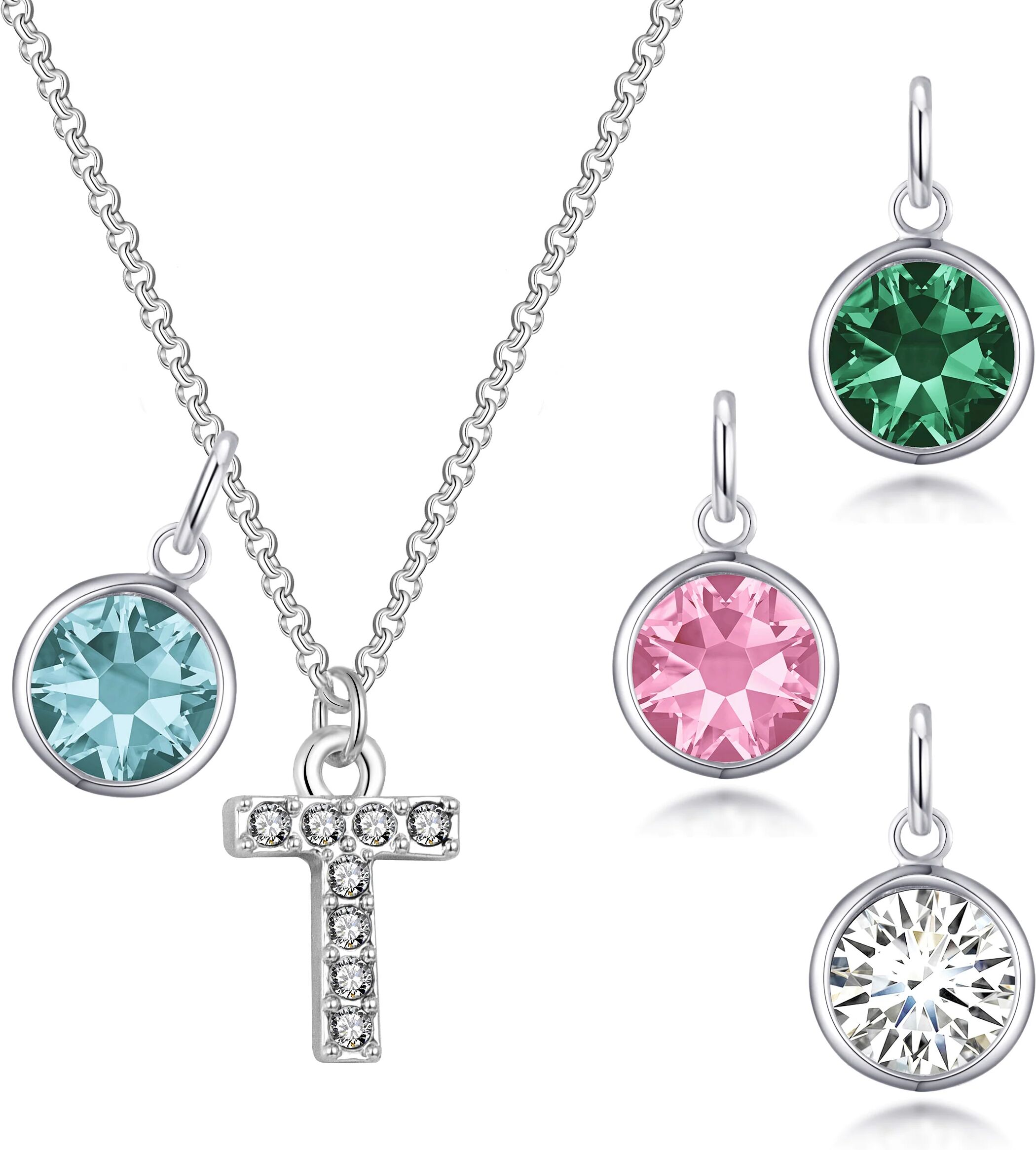 Philip Jones Jewellery Pave Initial T Necklace with Birthstone Charm Created with Zircondia® Crystals