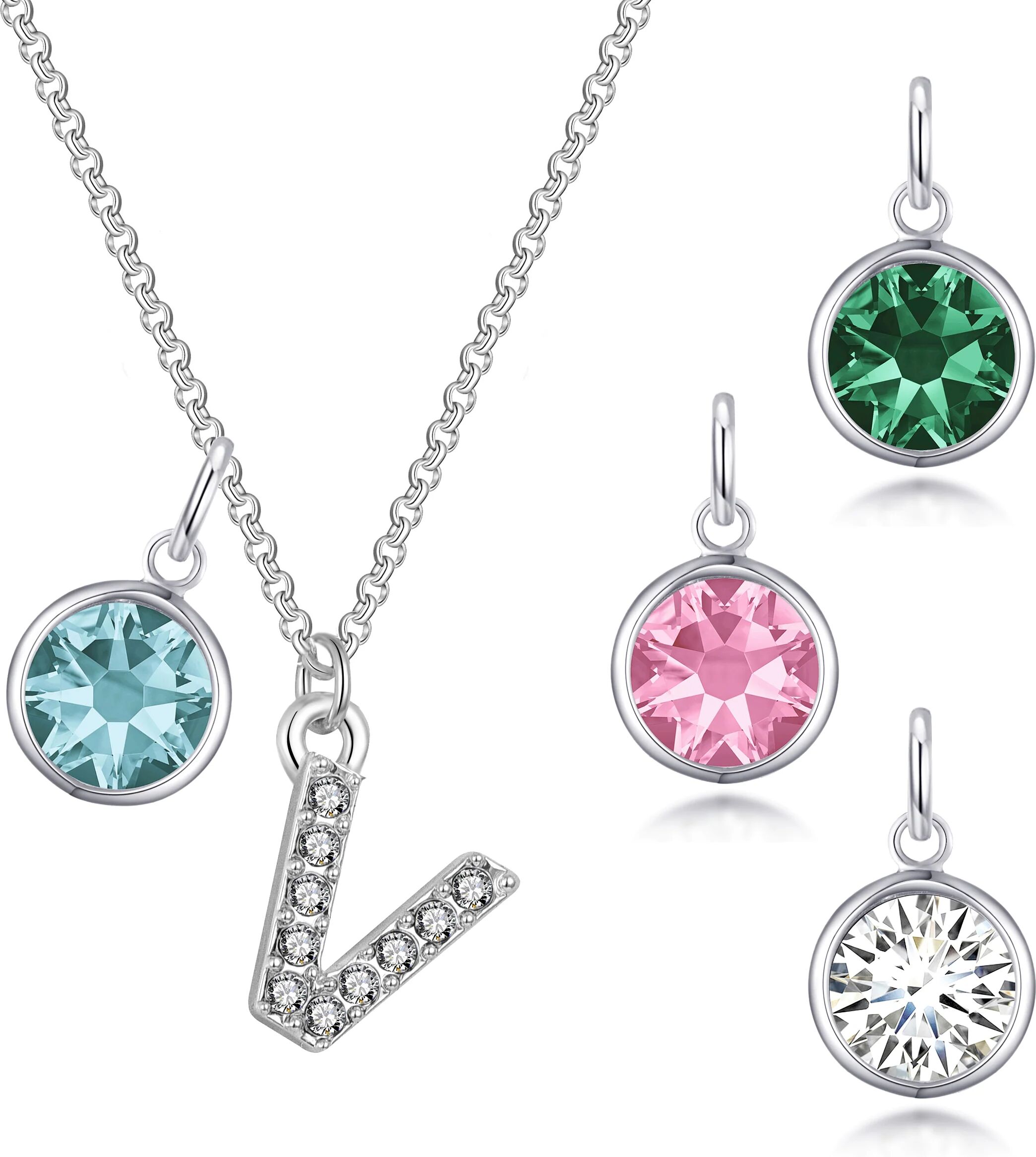 Philip Jones Jewellery Pave Initial V Necklace with Birthstone Charm Created with Zircondia® Crystals