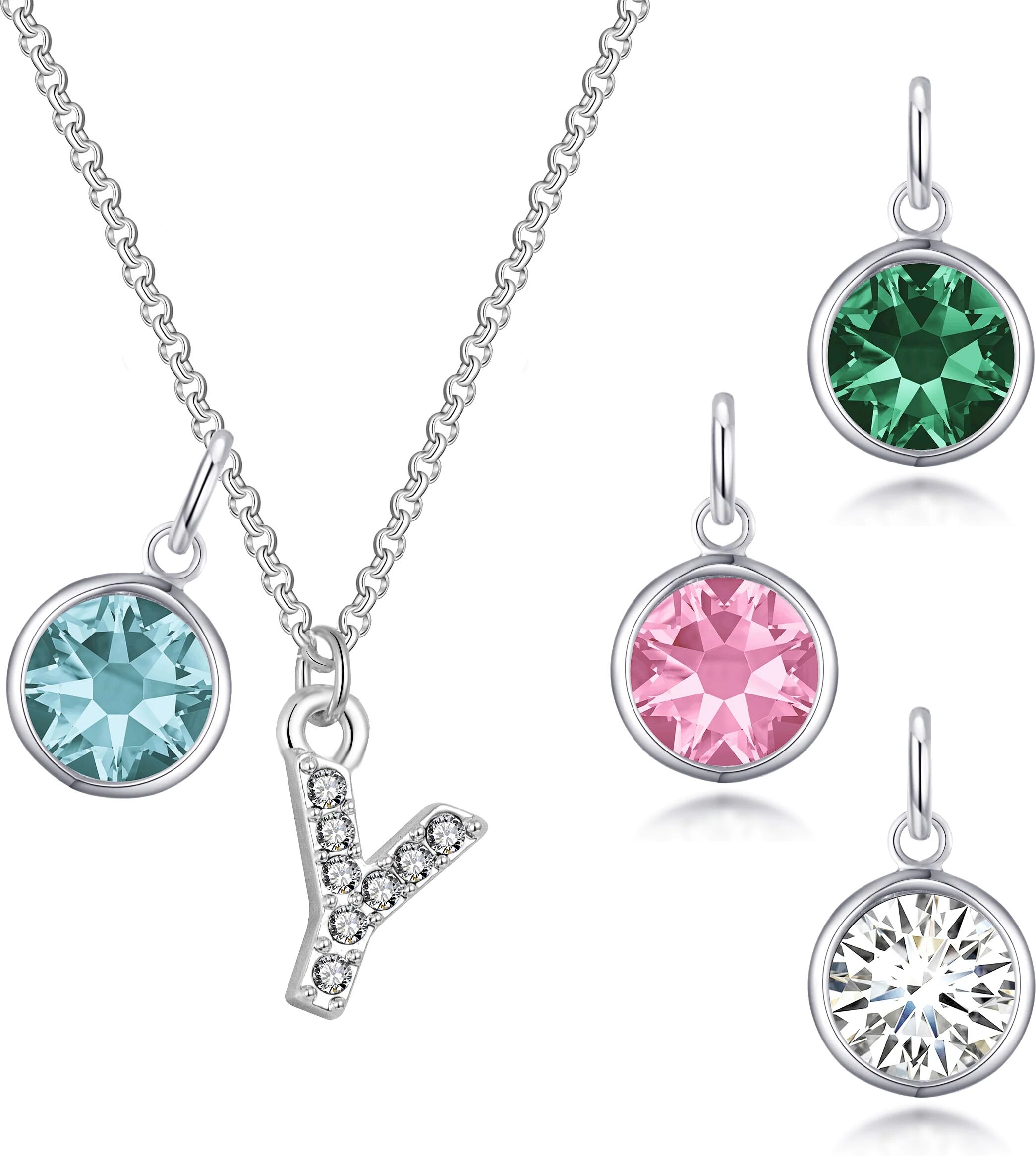 Philip Jones Jewellery Pave Initial Y Necklace with Birthstone Charm Created with Zircondia® Crystals