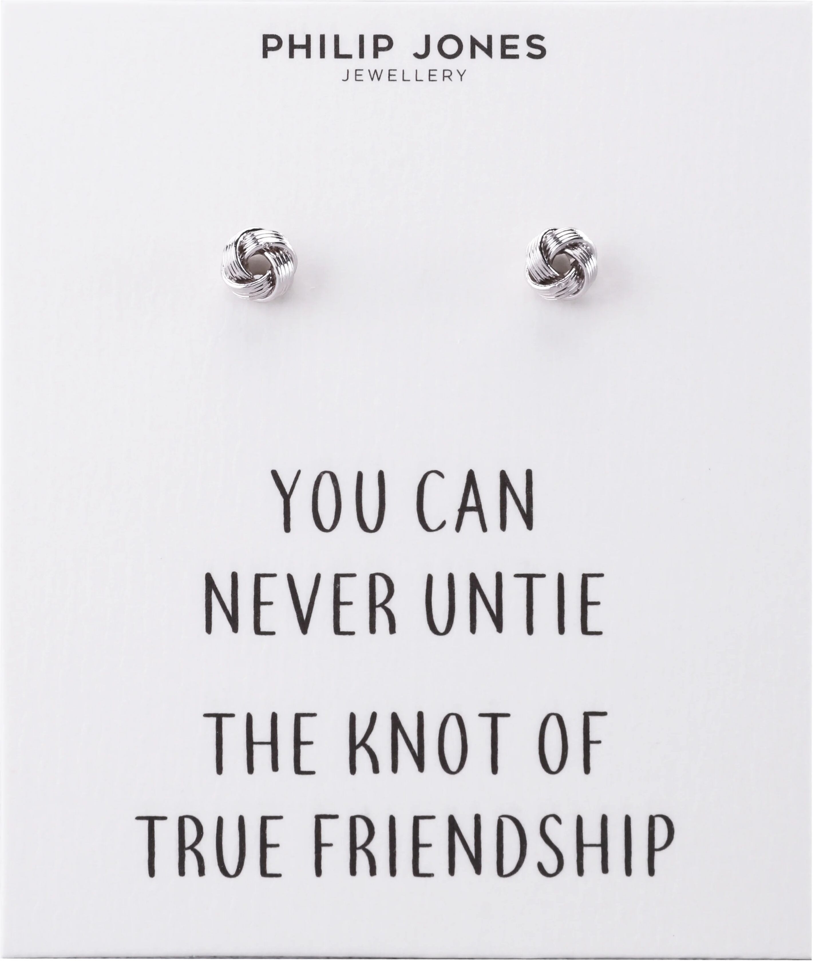 Philip Jones Jewellery Silver Plated Love Knot Earrings with Quote Card