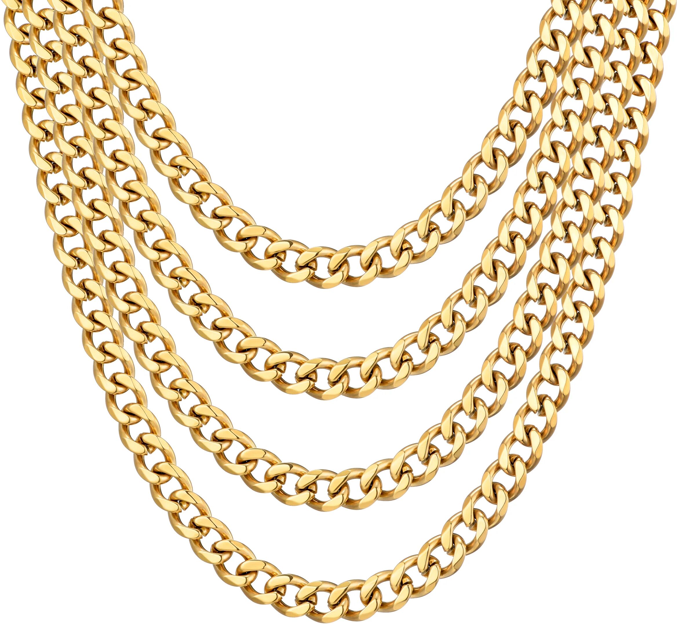 Philip Jones Jewellery Men's 12mm Gold Plated Steel 18-24 Inch Cuban Curb Chain Necklace