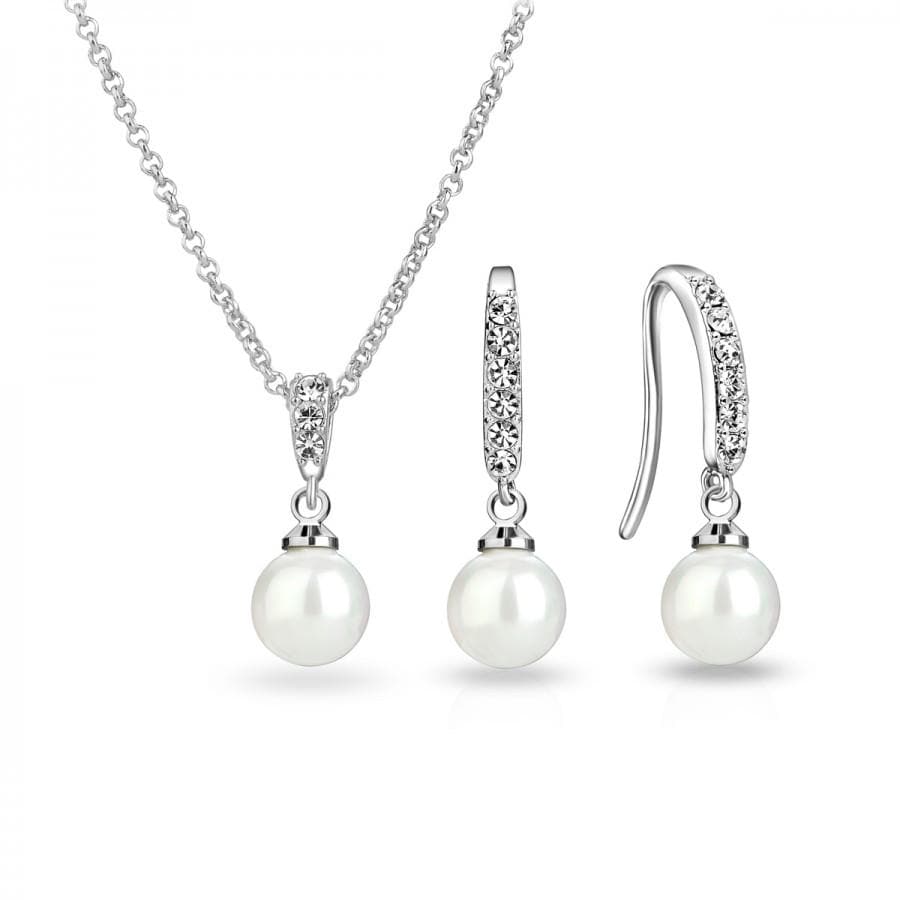 Philip Jones Jewellery Silver Plated Pearl Drop Set Created with Zircondia® Crystals