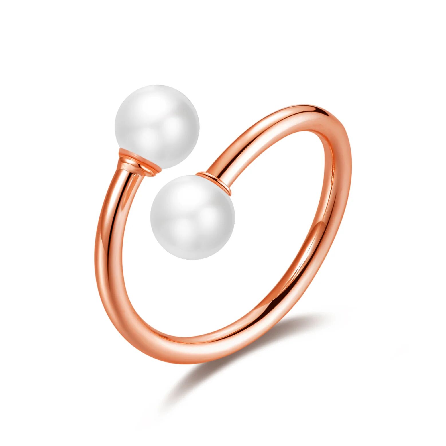 Philip Jones Jewellery Rose Gold Plated Adjustable Double Pearl Ring