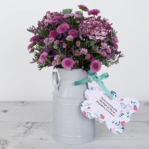 www.flowercard.co.uk Pink and Lilac Arrangement with Carnations, Chrysanthemums and Eucalyptus Flower Churn
