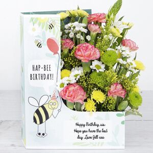 www.flowercard.co.uk Birthday Flowers with Spray Carnations, Yellow Solidago, Santini, Gypsophila and Chrysanthemums