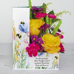 www.flowercard.co.uk Flowercard with Dutch Roses, Santini Chrysanthemums, Ruscus, Lime Wheat and Chico Leaf