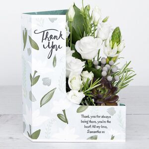 www.flowercard.co.uk Thank You Flowers with White Lisianthus, Berry Jewels and Sprigs of Rosemary