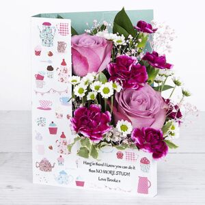 www.flowercard.co.uk Personalised Flowercard with Dutch Roses, Santini Chrysanthemums, Gypsophila, Spray Carnations, Pittosporum and Ruscus Leaves