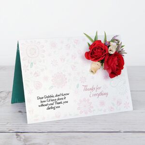 www.flowercard.co.uk Thank You Flowercard with Red Roses, Waxflower, Limonium and Eucalyptus