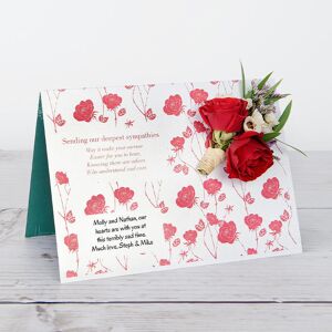 www.flowercard.co.uk Sympathy Letterbox Flowers with Red Spray Roses, White Waxflower, Lilac Limonium and Eucalyptus