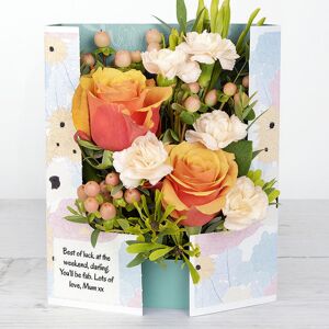 www.flowercard.co.uk Flowercard with Downtown Roses, Spray Carnations, Hypericum Berries and Fresh Eucalyptus