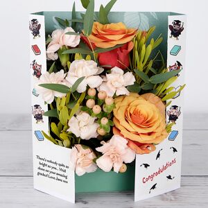 www.flowercard.co.uk Congratulations Flowers with Dutch Roses, Hypericum, Spray Carnations, Lime Platyspermum and Eucalyptus