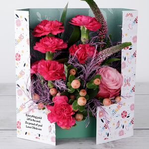 www.flowercard.co.uk Pink Dutch Roses with Pink Veronicas, Spray Carnations and Hypericum Celebration Flowers