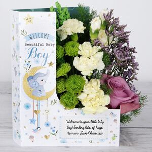 www.flowercard.co.uk Dutch Roses, Santini, Carnations and Ming Fern New Baby Boy Congratulations Flowers
