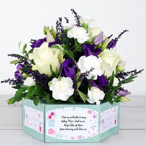 www.flowercard.co.uk Mother's Day Flowerbox with White Roses, Lisianthus, Spray Carnations, Solidago and Pistache