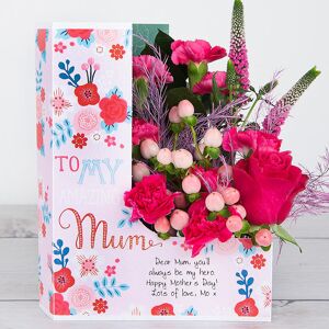 www.flowercard.co.uk Mother's Day Flowers with Dutch Roses, Pink Veronica, Spray Carnations, Hypericum, Tree Fern and Ruscus