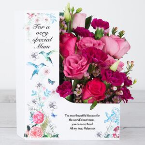 www.flowercard.co.uk Mother's Day Flowers with Deep Water Roses, Lisianthus, Pink Wax Flower and Sweet Spray Carnations