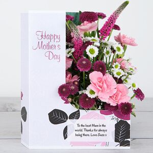 www.flowercard.co.uk Spray Carnations, Pink Veronica and White Santini Mother's Day Flowercard