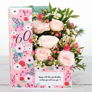 www.flowercard.co.uk 60th Birthday Flowers with Bubbles Spray Roses, Kalanchoe, Waxflower and Pistache