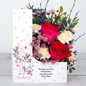 www.flowercard.co.uk 40 Years Married Celebration Flowers with Dutch Roses, Spray Carnations, Pistache and Lilac Birch Twigs