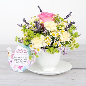 www.flowercard.co.uk Kenyan Rose and Limonium with Lavender and Carnations Teacup Flowers