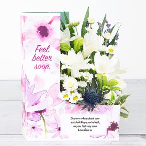 www.flowercard.co.uk Free Better Soon' Flowers with White Freesias, Spray Chrysanthemum, Santini, Sprigs of Lavender and Silver Wheat