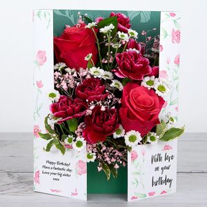 www.flowercard.co.uk Birthday Flowers with Dutch Fuchsiana Roses, White Santini, Pink Gypsophila, Spray Carnations and Pittosporum