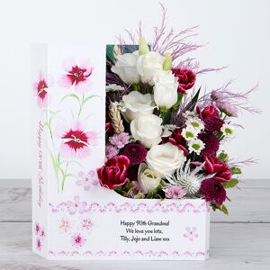 www.flowercard.co.uk 90th Birthday Flowers with Spray Carnations, Santini's, Lisianthus, Tree Fern, White Eryngium and Pittosporum.