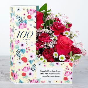 www.flowercard.co.uk 100th Birthday Flowers with Dutch Roses, White Chrysanthemums and Spray Carnations